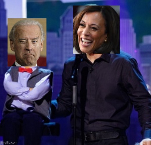 Kamala Harris doing ventriloquism with her puppet joe | image tagged in politics | made w/ Imgflip meme maker