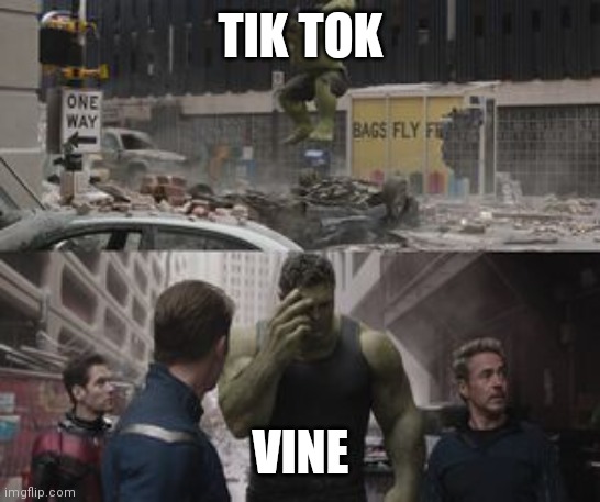 Regretful Hulk | TIK TOK; VINE | image tagged in regretful hulk | made w/ Imgflip meme maker