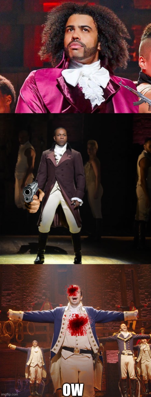 OW | image tagged in daveed diggs,leslie odom jr as aaron burr in hamilton the musical,hamilton | made w/ Imgflip meme maker