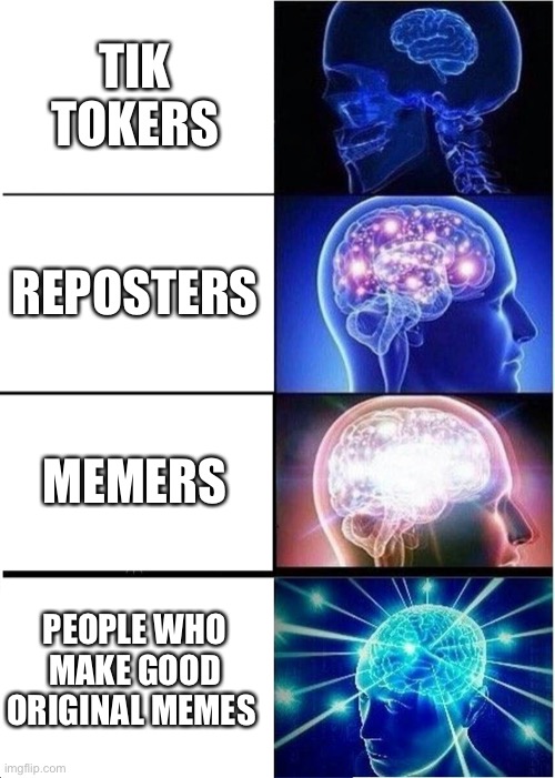 Yea | TIK TOKERS; REPOSTERS; MEMERS; PEOPLE WHO MAKE GOOD ORIGINAL MEMES | image tagged in memes,expanding brain | made w/ Imgflip meme maker