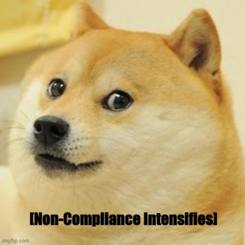 Doge Meme | [Non-Compliance Intensifies] | image tagged in memes,doge | made w/ Imgflip meme maker