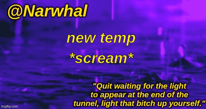 . | new temp; *scream* | image tagged in narwhal announcement temp | made w/ Imgflip meme maker