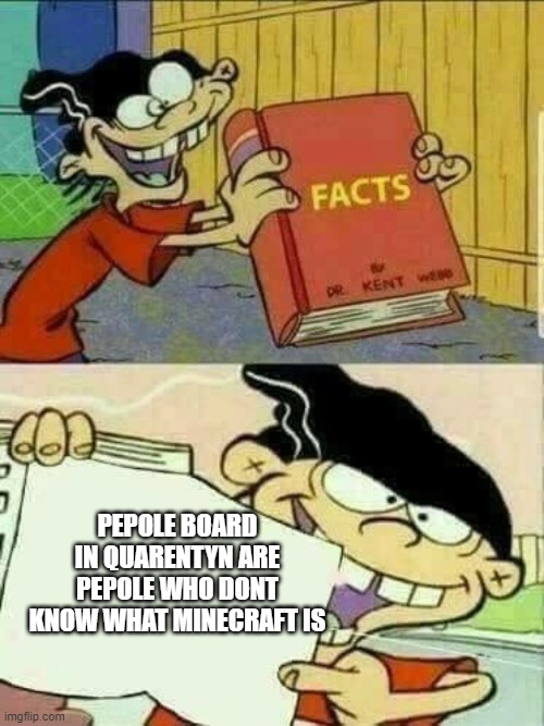 Double d facts book  | PEPOLE BOARD IN QUARENTYN ARE PEPOLE WHO DONT KNOW WHAT MINECRAFT IS | image tagged in double d facts book,minecraft,2020,quarantine | made w/ Imgflip meme maker