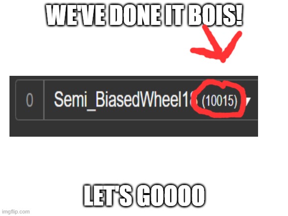 So guys, what should I do to celebrate this? |  WE'VE DONE IT BOIS! LET'S GOOOO | image tagged in blank white template | made w/ Imgflip meme maker