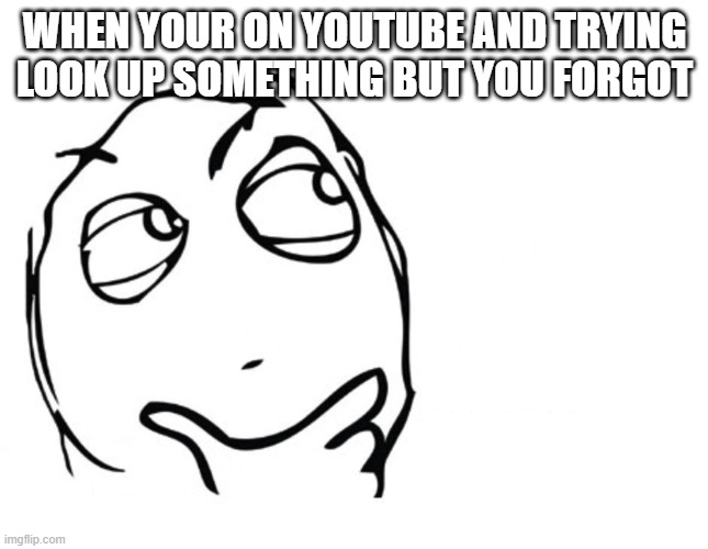 hmmm | WHEN YOUR ON YOUTUBE AND TRYING LOOK UP SOMETHING BUT YOU FORGOT | image tagged in hmmm | made w/ Imgflip meme maker