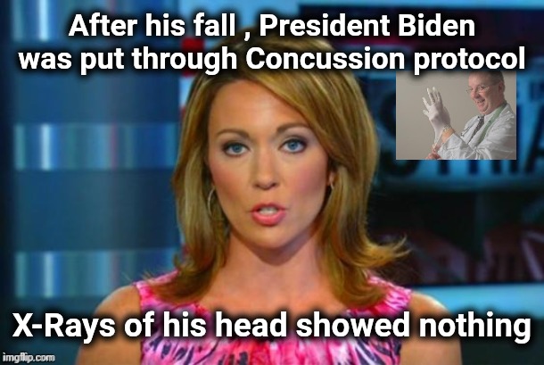 Real News Network | After his fall , President Biden was put through Concussion protocol X-Rays of his head showed nothing | image tagged in real news network | made w/ Imgflip meme maker