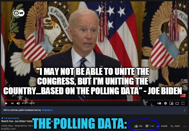 And it's like this on every single Biden press conference video on youtube. | THE POLLING DATA: | image tagged in joe biden,election 2020,press conference,biden,politics,memes | made w/ Imgflip meme maker