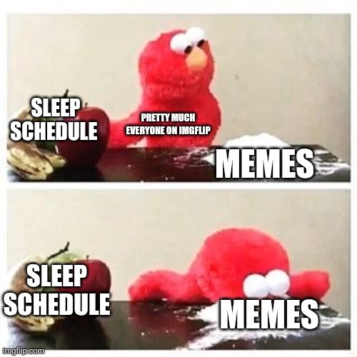 You cant hide secrets from elmo | SLEEP SCHEDULE; PRETTY MUCH EVERYONE ON IMGFLIP; MEMES; SLEEP SCHEDULE; MEMES | image tagged in elmo cocaine,memes | made w/ Imgflip meme maker