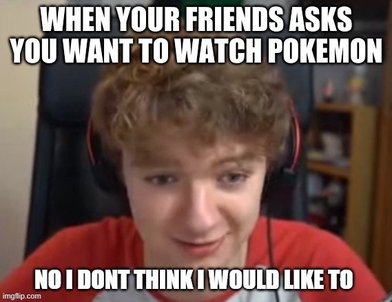 No Thx | WHEN YOUR FRIENDS ASKS YOU WANT TO WATCH POKEMON | image tagged in tommyinnit no i dont think i will / like too | made w/ Imgflip meme maker