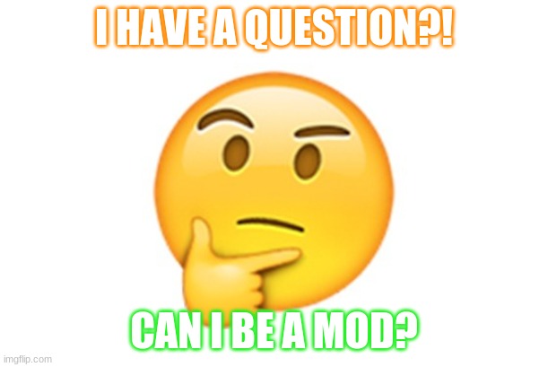 pls | I HAVE A QUESTION?! CAN I BE A MOD? | image tagged in thinking emoji,moderators | made w/ Imgflip meme maker