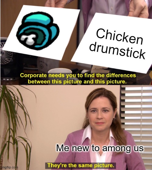 They're The Same Picture | Chicken drumstick; Me new to among us | image tagged in memes,they're the same picture | made w/ Imgflip meme maker