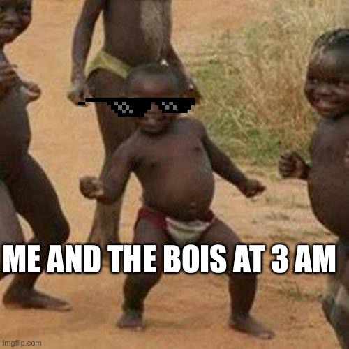 Mdhfs | ME AND THE BOIS AT 3 AM | image tagged in memes,third world success kid | made w/ Imgflip meme maker