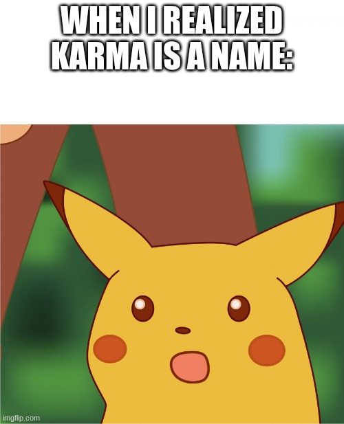 Surprised Pikachu (High Quality) | WHEN I REALIZED KARMA IS A NAME: | image tagged in surprised pikachu high quality | made w/ Imgflip meme maker