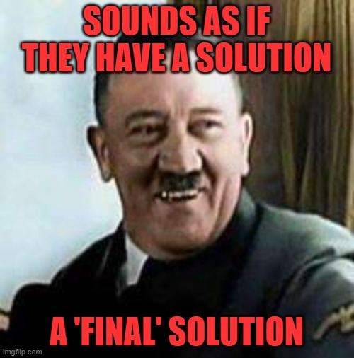 laughing hitler | SOUNDS AS IF THEY HAVE A SOLUTION A 'FINAL' SOLUTION | image tagged in laughing hitler | made w/ Imgflip meme maker