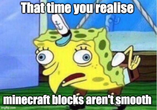 Mocking Spongebob | That time you realise; minecraft blocks aren't smooth | image tagged in memes,mocking spongebob | made w/ Imgflip meme maker