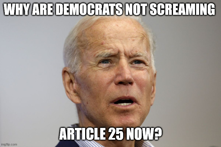 biden | WHY ARE DEMOCRATS NOT SCREAMING; ARTICLE 25 NOW? | image tagged in biden,old coot | made w/ Imgflip meme maker