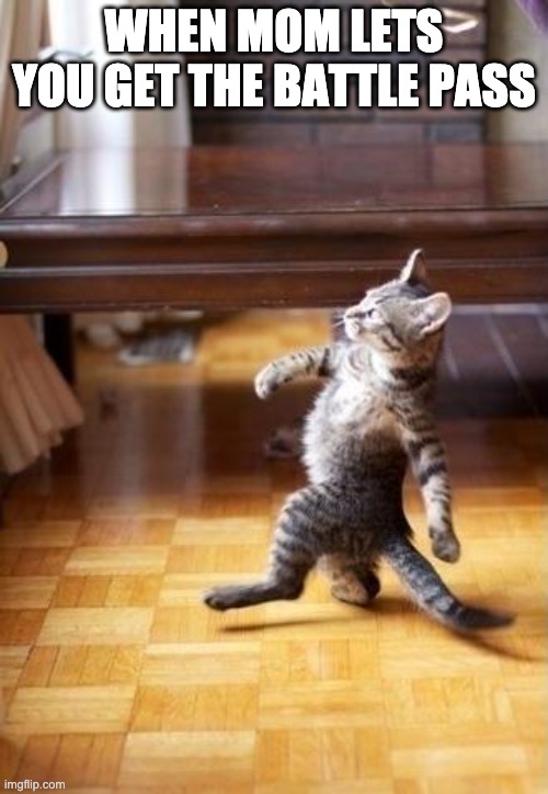 Cool Cat Stroll Meme | WHEN MOM LETS YOU GET THE BATTLE PASS | image tagged in memes,cool cat stroll | made w/ Imgflip meme maker