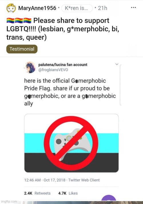 This idiot tried to replace gay with gamerphobia | image tagged in r/banvideogames,reddit,lgbtq | made w/ Imgflip meme maker