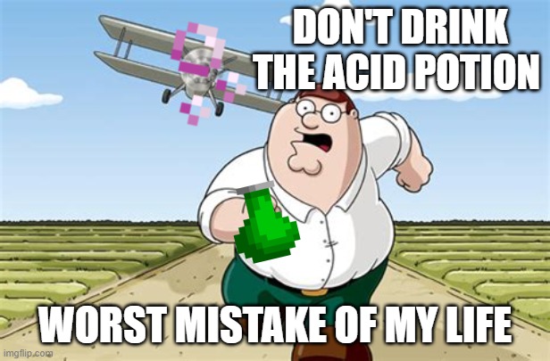 Noita in a nutshell | DON'T DRINK THE ACID POTION; WORST MISTAKE OF MY LIFE | image tagged in worst mistake of my life | made w/ Imgflip meme maker