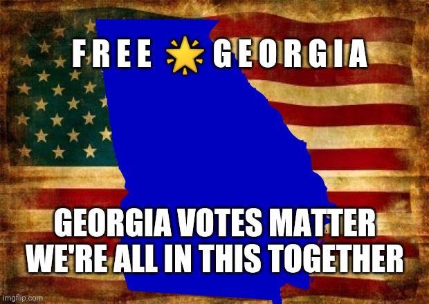 Free Georgia | F R E E  🌟 G E O R G I A; GEORGIA VOTES MATTER
WE'RE ALL IN THIS TOGETHER | image tagged in politics,voting rights,georgia,jim crow,republicans,democrats | made w/ Imgflip meme maker