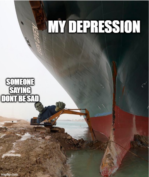 gone in a flash | MY DEPRESSION; SOMEONE SAYING DONT BE SAD; u/ChiefArya1 | image tagged in suez-canal,memes | made w/ Imgflip meme maker