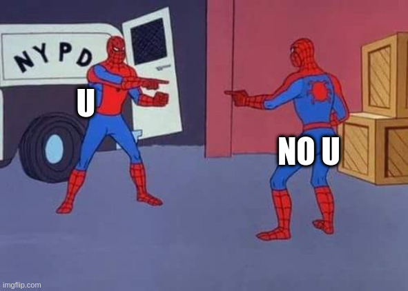 Spiderman mirror | U; NO U | image tagged in spiderman mirror | made w/ Imgflip meme maker