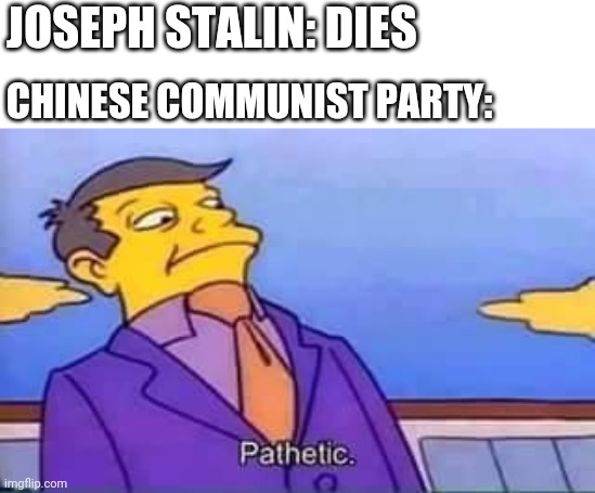 skinner pathetic | JOSEPH STALIN: DIES; CHINESE COMMUNIST PARTY: | image tagged in skinner pathetic | made w/ Imgflip meme maker