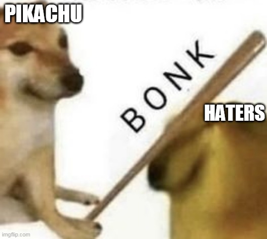 they deserve it | PIKACHU; HATERS | image tagged in bonk,pikachu,pokemon memes,nintendo,pokemon,hate | made w/ Imgflip meme maker