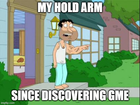 Glenn Quagmire discovers the world of internet porn | MY HOLD ARM; SINCE DISCOVERING GME | image tagged in glenn quagmire discovers the world of internet porn | made w/ Imgflip meme maker