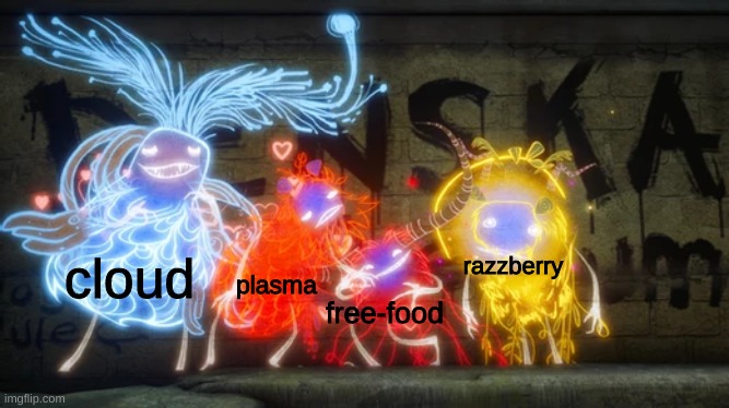 me and the boys | cloud; razzberry; plasma; free-food | image tagged in me and the boys | made w/ Imgflip meme maker