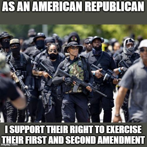 AS AN AMERICAN REPUBLICAN I SUPPORT THEIR RIGHT TO EXERCISE THEIR FIRST AND SECOND AMENDMENT | made w/ Imgflip meme maker