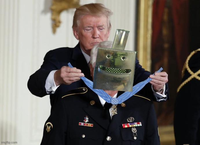 Trump giving Medal of Honor | image tagged in trump giving medal of honor | made w/ Imgflip meme maker