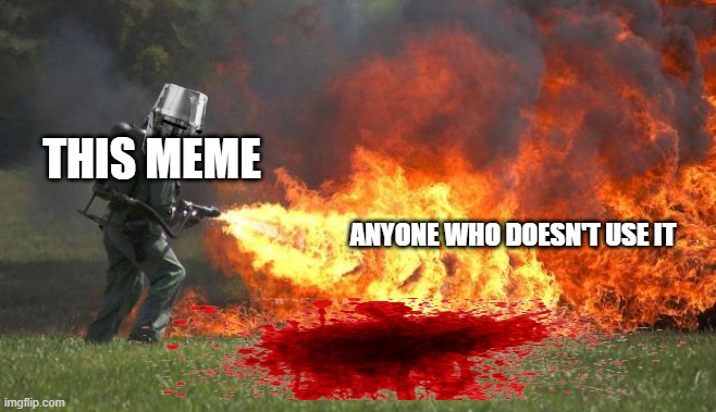 Crusader Flamethrower | ANYONE WHO DOESN'T USE IT THIS MEME | image tagged in crusader flamethrower | made w/ Imgflip meme maker