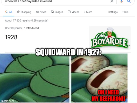 Squidward | SQUIDWARD IN 1927:; OH I NEED MY BEEFARONI! | image tagged in blank white template | made w/ Imgflip meme maker