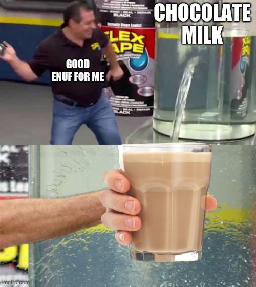 chocoate milk |  CHOCOLATE MILK; GOOD ENUF FOR ME | image tagged in funny | made w/ Imgflip meme maker