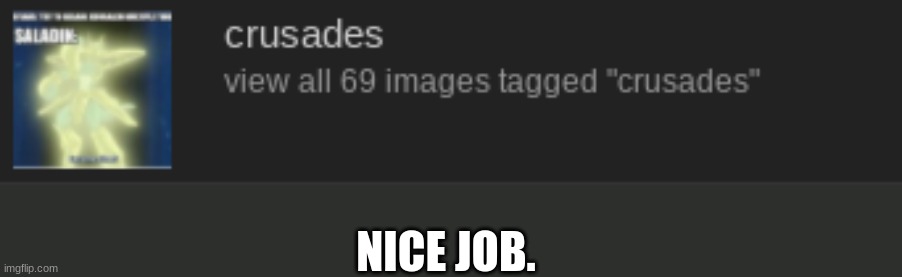 oh wow | NICE JOB. | image tagged in crusades | made w/ Imgflip meme maker