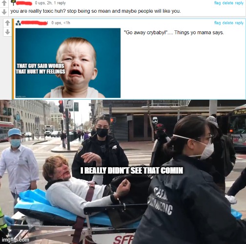 I REALLY DIDN'T SEE THAT COMIN | image tagged in smacked down by chinese granny | made w/ Imgflip meme maker