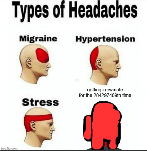 Among pain | getting crewmate for the 284297469th time | image tagged in types of headaches meme | made w/ Imgflip meme maker