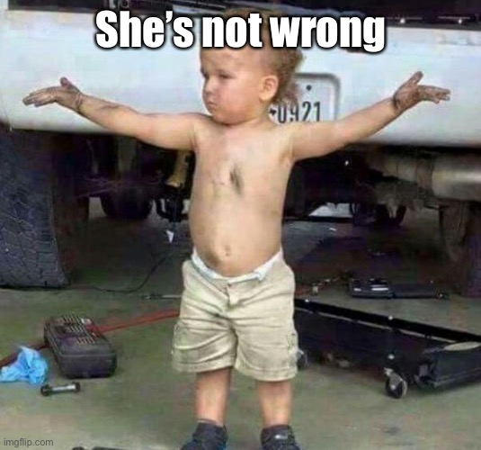 mechanic kid | She’s not wrong | image tagged in mechanic kid | made w/ Imgflip meme maker