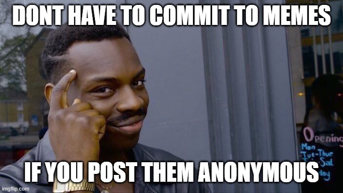 roll_safe.exe | DONT HAVE TO COMMIT TO MEMES; IF YOU POST THEM ANONYMOUS | image tagged in memes,roll safe think about it | made w/ Imgflip meme maker