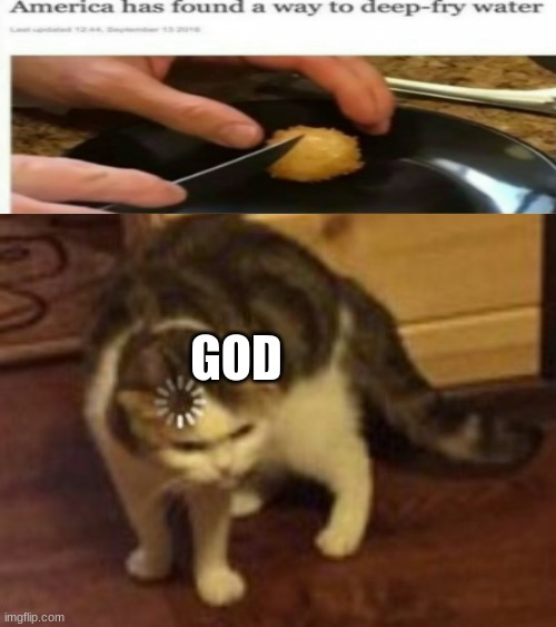 Loading cat | GOD | image tagged in loading cat,fried water | made w/ Imgflip meme maker