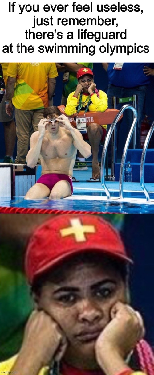 BREAKING NEWS: MICHAEL PHELPS DROWNS! | If you ever feel useless,
just remember, there's a lifeguard at the swimming olympics | image tagged in blank white template,funny,funny memes,memes,barney will eat all of your delectable biscuits,useless | made w/ Imgflip meme maker