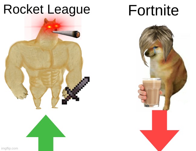 RL vs Fortnite | Rocket League; Fortnite | image tagged in memes,buff doge vs cheems | made w/ Imgflip meme maker