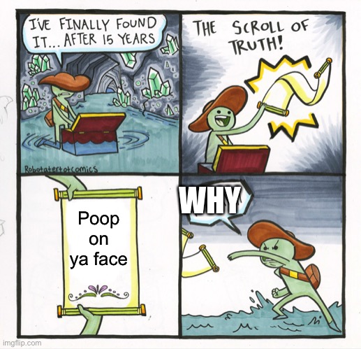 The Scroll Of Truth | WHY; Poop on ya face | image tagged in memes,the scroll of truth | made w/ Imgflip meme maker