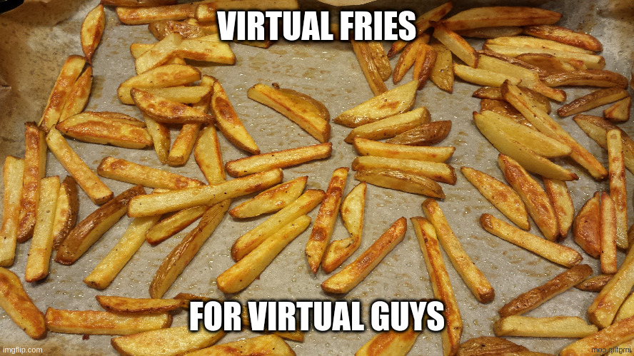 Fries | VIRTUAL FRIES; FOR VIRTUAL GUYS | image tagged in fries | made w/ Imgflip meme maker