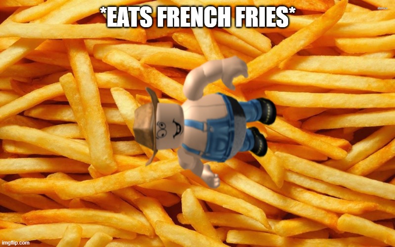 french fries | *EATS FRENCH FRIES* | image tagged in french fries,french fries yummy | made w/ Imgflip meme maker