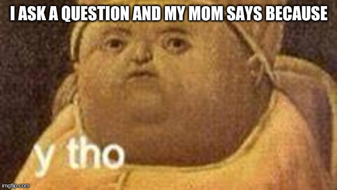 lol | I ASK A QUESTION AND MY MOM SAYS BECAUSE | image tagged in why tho | made w/ Imgflip meme maker