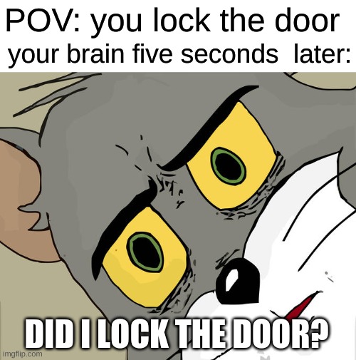 You know its true | POV: you lock the door; your brain five seconds  later:; DID I LOCK THE DOOR? | image tagged in memes,unsettled tom | made w/ Imgflip meme maker
