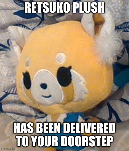 Retsuko Plush At Your Doorstep | RETSUKO PLUSH; HAS BEEN DELIVERED TO YOUR DOORSTEP | image tagged in shitpost | made w/ Imgflip meme maker
