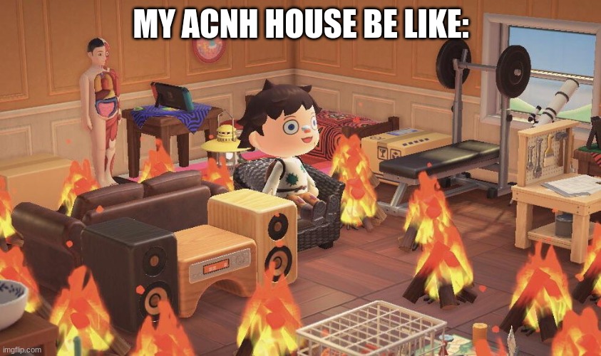 My house in animal crossing | MY ACNH HOUSE BE LIKE: | image tagged in animal crossing this is fine | made w/ Imgflip meme maker